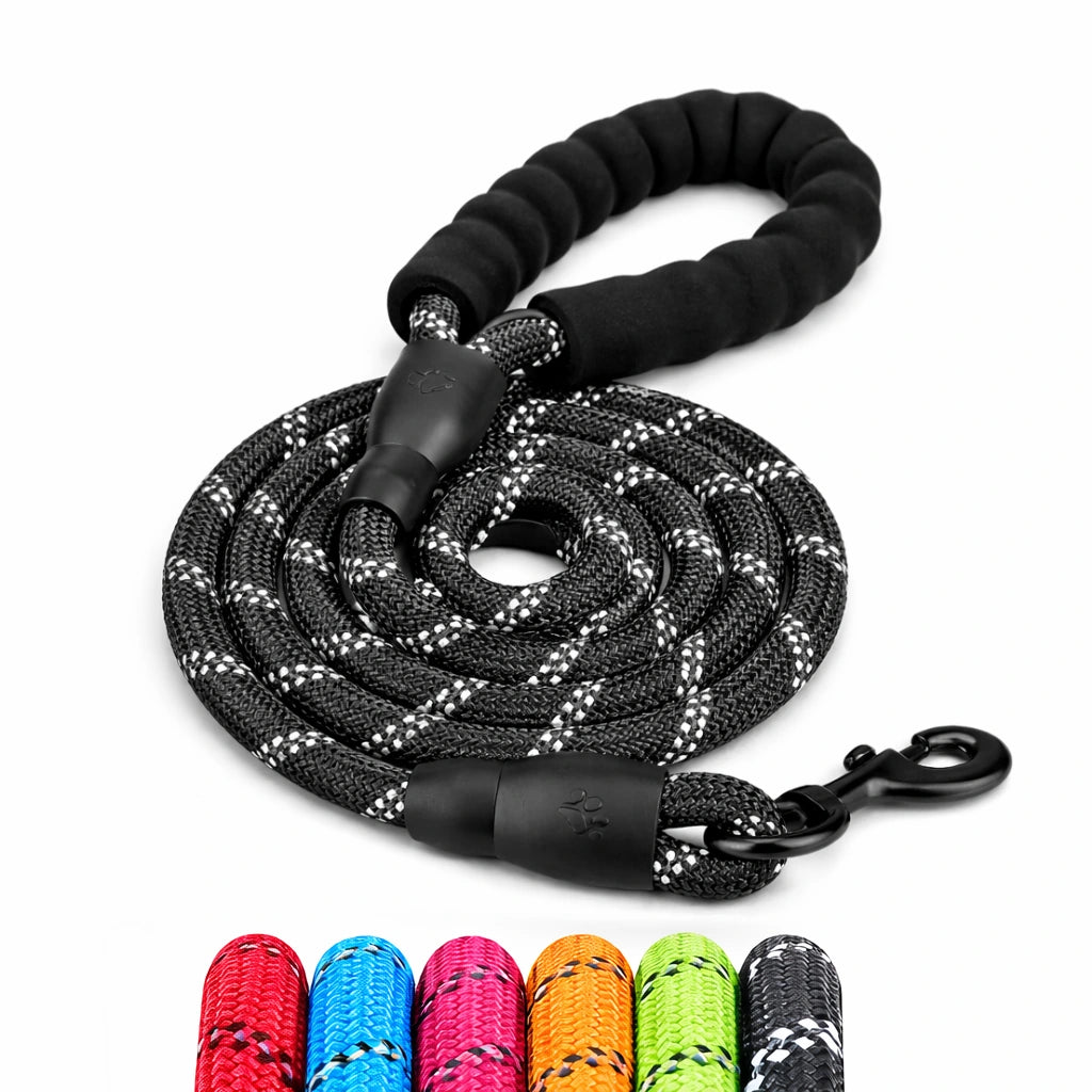 Guinzaglio retroriflettente per cane disponibile nei colori nero rosso celeste arancione verde e rosa
