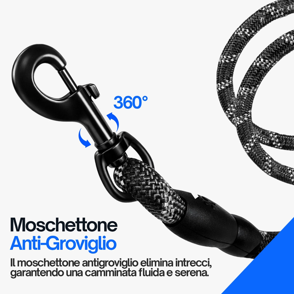 Moschettone rotazione 360 gradi su guinzaglio retroriflettente per cane anti groviglio