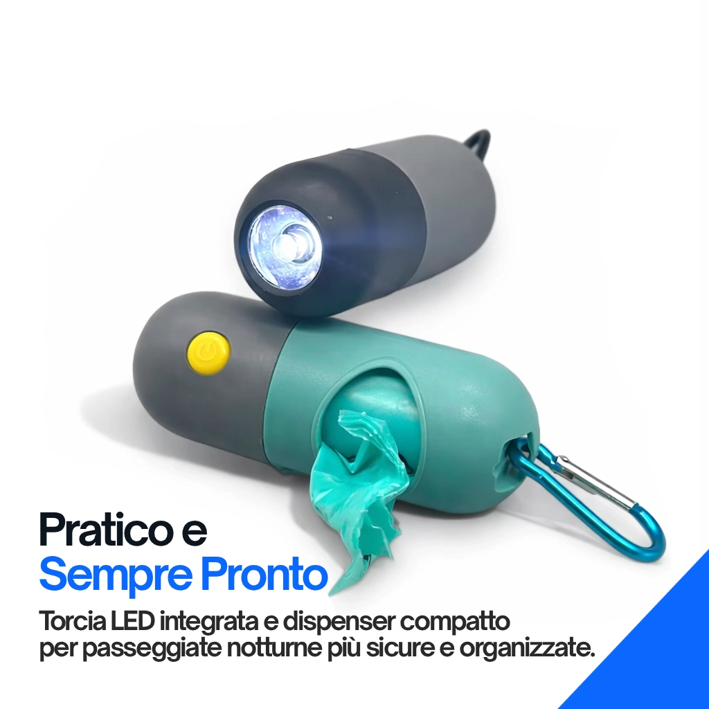 Portabustine cane con luce LED integrata e dispenser sacchetti incluso BauUniverso™