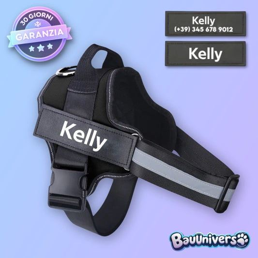 Pettorina personalizzata BauUniverso con nome Kelly e numero di telefono con garanzia 30 giorni