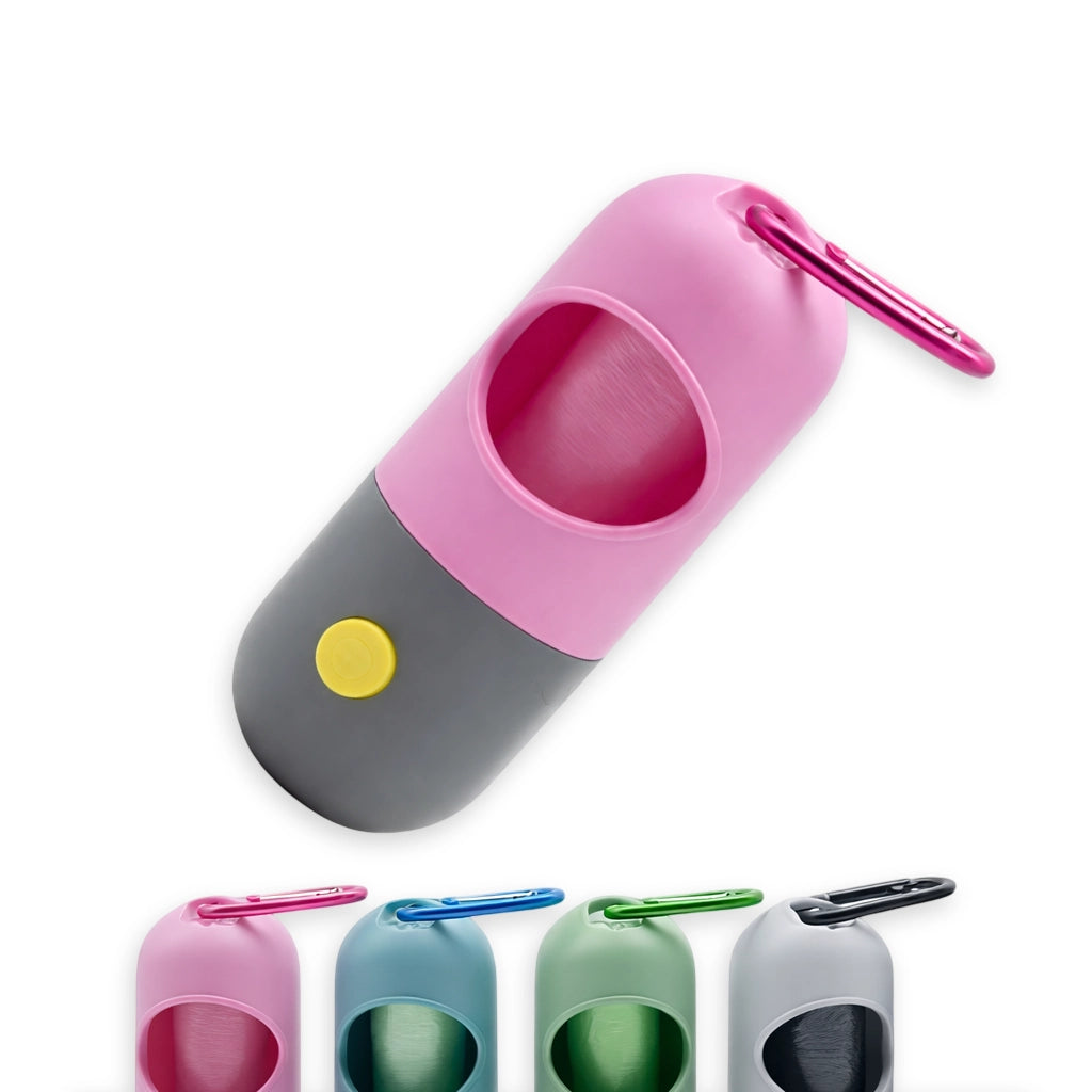 Portabustine cane rosa con torcia LED e sistema pratico anti perdita