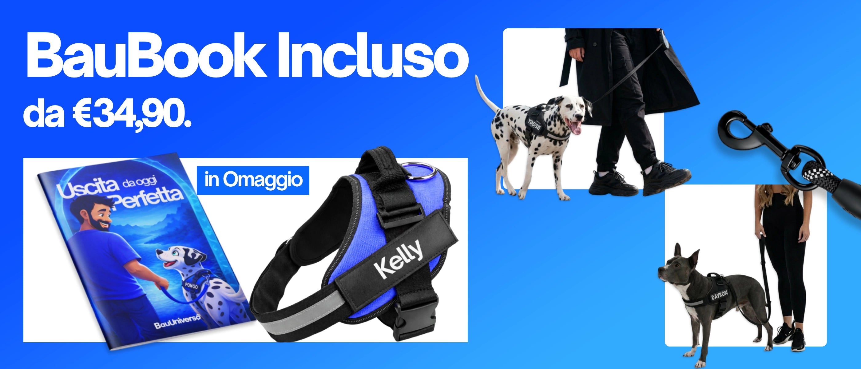 Pettorina personalizzata per cane BauUniverso con nome e numero di telefono con BauBook incluso
